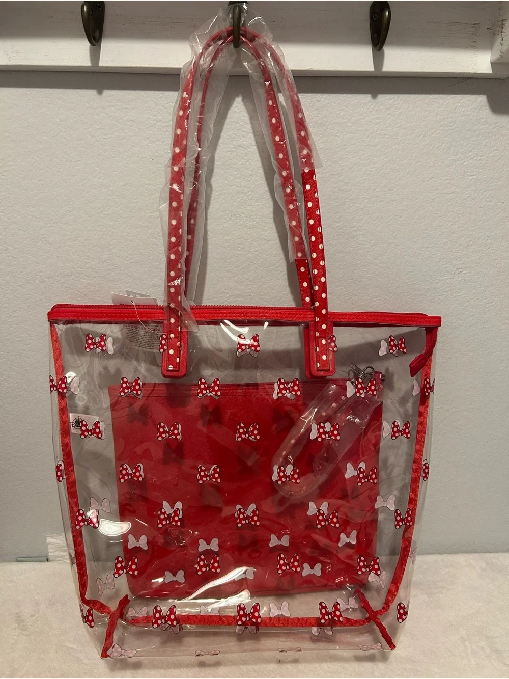 Disney Red Clear Tote with Red Polka Dot Bow Pouch NWT - Picture 4 of 6